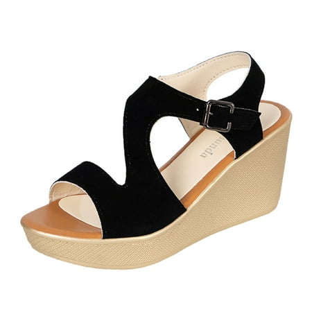 TOYFUNNY Womens Shoes Wedge Sandals Fish Mouth Buckle Breathable Slipper Sandals