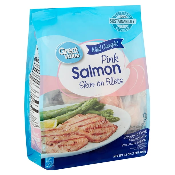 Great Value Wild Caught Pink Salmon Skin-On Fillets, 32 oz