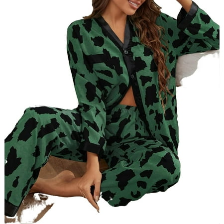 Casual All Over Print V neck Pant Sets Dark Green Long Sleeve Women Pajama Sets M
Casual All Over Print V neck Pant Sets Dark Green Long Sleeve Women Pajama Sets M