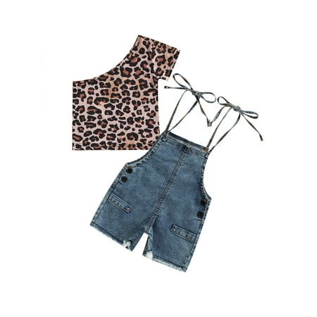 TheFound Toddler Baby Girls Summer Outfit One Shoulder Leopard Print Tops Denim Adjustable Strap Suspender Shorts Set
TheFound Toddler Baby Girls Summer Outfit One Shoulder Leopard Print Tops Denim Adjustable Strap Suspender Shorts Set