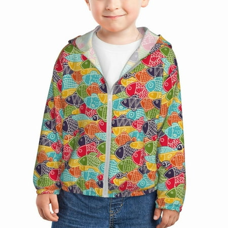 Qekee Colorful Fish 2 Print UPF 50+ Kids Sun-Protective Hooded Long Sleeve Rash Guard for Fishing Water Beach Sports -3 Years
Qekee Colorful Fish 2 Print UPF 50+ Kids Sun-Protective Hooded Long Sleeve Rash Guard for Fishing Water Beach Sports -3 Years
