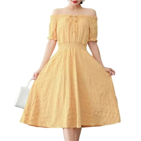 Women s Summer Dresses Korean Style High Waist Short Sleeve Dress on/off Shoulders Solid Color Size M-3XL 3XL Yellow
Women s Summer Dresses Korean Style High Waist Short Sleeve Dress on/off Shoulders Solid Color Size M-3XL 3XL Yellow