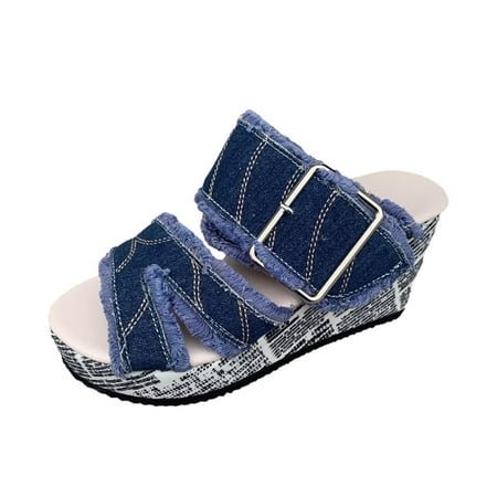 Wedge Slide Sandals for Women Fashion Denim Two Strap Buckle Slippers Casual Slip On Platform High Heels Mules
Wedge Slide Sandals for Women Fashion Denim Two Strap Buckle Slippers Casual Slip On Platform High Heels Mules