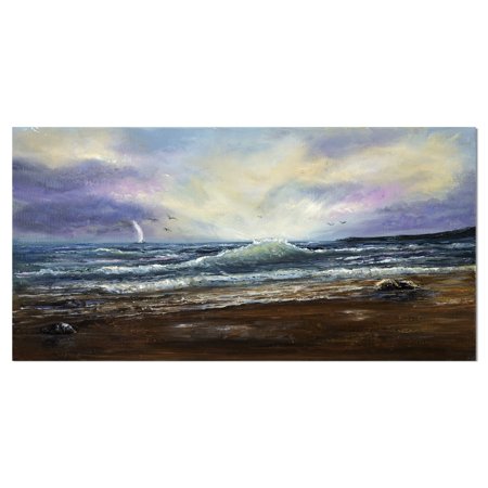 DESIGN ART Designart 'Waves at Ocean Sea Shore' Sea & Shore Painting Print on Wrapped Canvas