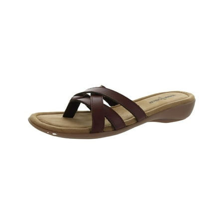 Minnetonka Womens Sunny Leather Slip On Slide Sandals Brown 9 Narrow (AA N)