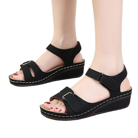 Ladies Rome Style Sandals with Ankle Hook and Loop Peep-toe Shoes for Outdoor School Performances Black 42
Ladies Rome Style Sandals with Ankle Hook and Loop Peep-toe Shoes for Outdoor School Performances Black 42