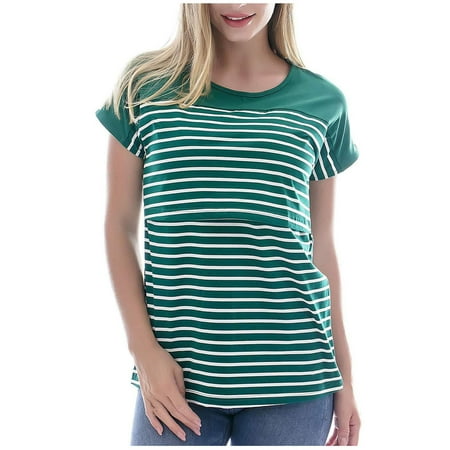 Pregnancy Women Summer Nursing Short Sleeve Fashion Cute Cartoon Stripe Printed Round Neck T-shirt Casual Loose Top for Maternity
Pregnancy Women Summer Nursing Short Sleeve Fashion Cute Cartoon Stripe Printed Round Neck T-shirt Casual Loose Top for Maternity