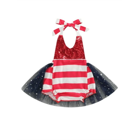 BrilliantMe Newborn Baby Girls Independence Day Bandage Halter Romper Sequin Stripe Mesh Yarn Skirt Triangle Jumpsuits
BrilliantMe Newborn Baby Girls Independence Day Bandage Halter Romper Sequin Stripe Mesh Yarn Skirt Triangle Jumpsuits