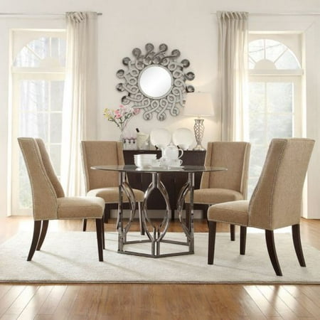 Homelegance Black Nickel Hexagonal 5 Piece Dining Table Set with Mocha Chenille Chairs