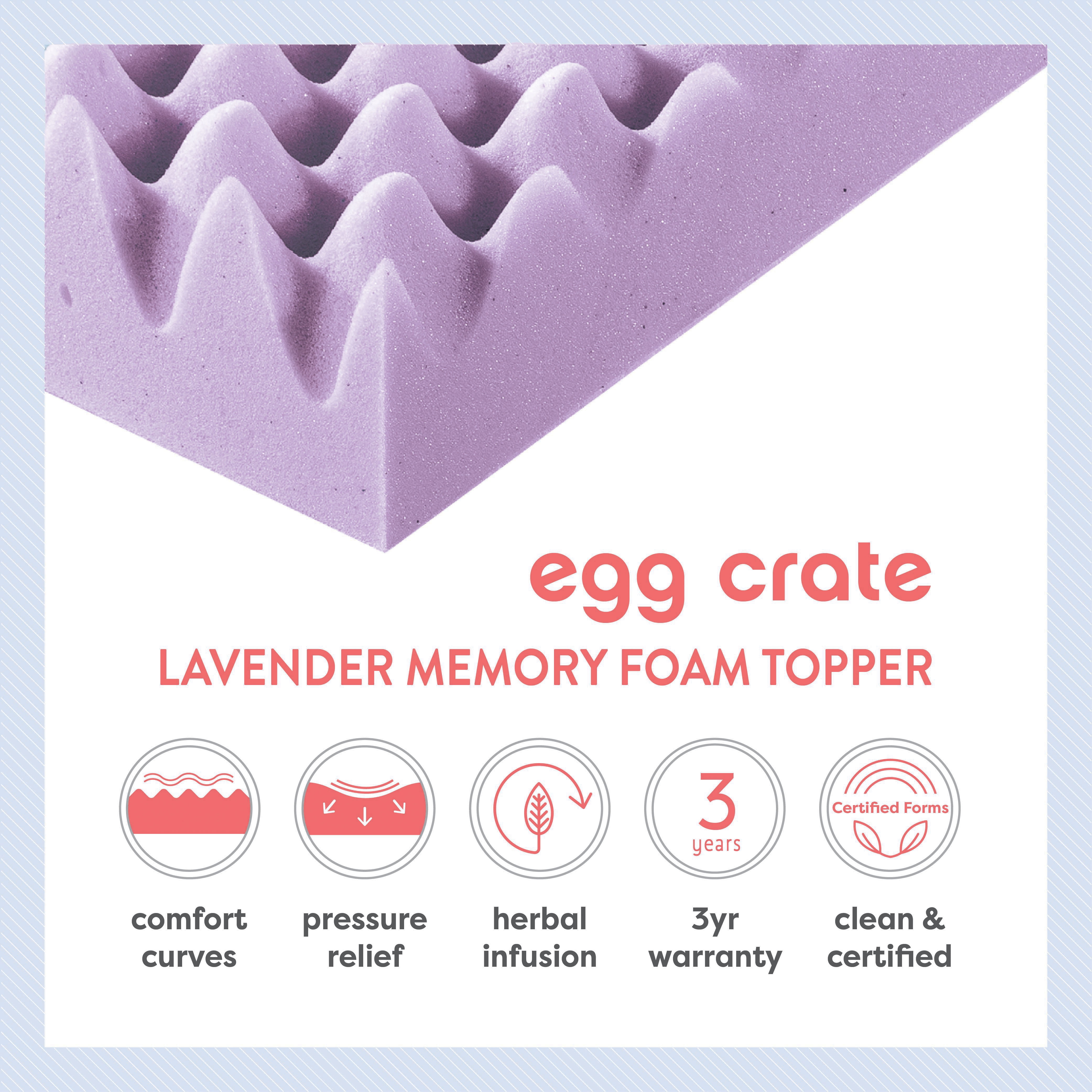 Memory Foam Egg Crate Mattress Topper With Lavender Infusion Queen