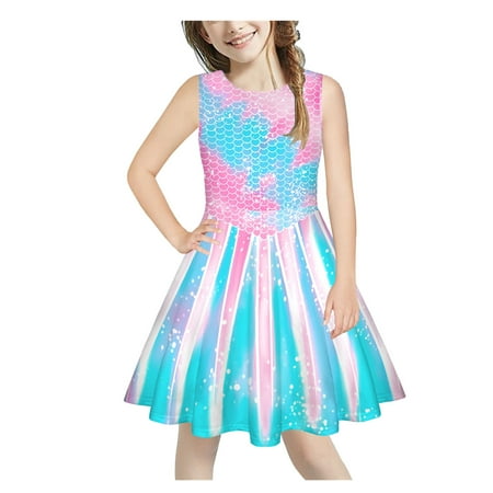 Summer Dress Girls Short Sleeve Casual Dresses Floral Print As Shown L