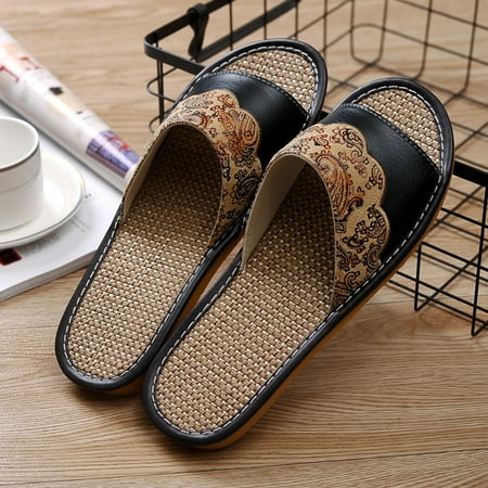 

Yolai European Style Velvet Printed Linen Leather Slippers Men S Spring And Summer Home Indoor Wooden Floor Sandals