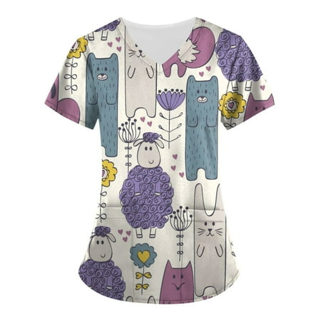 QAZXD Womens Summer Scrubs Tops V-Neck Short Sleeve Printed Blouse with Pockets Multi-color
QAZXD Womens Summer Scrubs Tops V-Neck Short Sleeve Printed Blouse with Pockets Multi-color