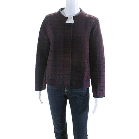 Pre-owned|D Exterior Women s Grid Pattern Knit Cardigan Maroon Size XL