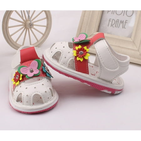YOHOME Toddler Baby New Flowers Girls Sandals With Sound Soft-Soled Baby Shoes