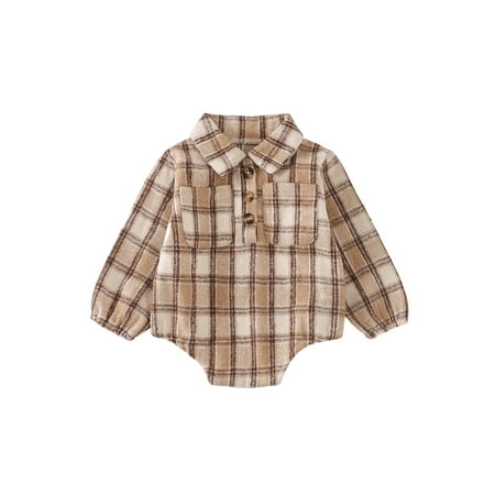 Sunisery Toddler Baby Boys Plaids Romper Autumn Casual Long Sleeve Turn down Collar Short Jumpsuit with Front Pockets Khaki 0-6 Months
Sunisery Toddler Baby Boys Plaids Romper Autumn Casual Long Sleeve Turn down Collar Short Jumpsuit with Front Pockets Khaki 0-6 Months