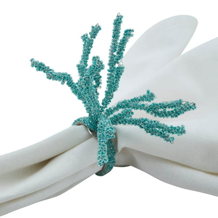 Fennco Styles Beaded Coral Dinner Napkin Rings - Set of 4 (Aqua)