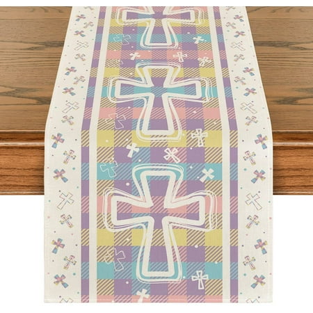Colorful Buffalo Plaid Cross Easter Table Runner Seasonal Spring Kitchen Dining Table Decoration for Home Party Decor 13x72 Inch
Colorful Buffalo Plaid Cross Easter Table Runner Seasonal Spring Kitchen Dining Table Decoration for Home Party Decor 13x72 Inch