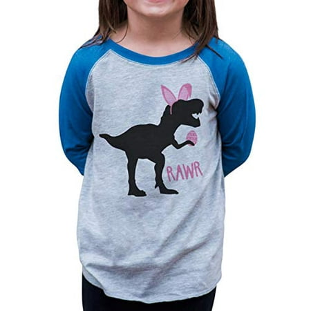 7 ate 9 Apparel Baby Girls Dinosaur Happy Easter Blue Raglan