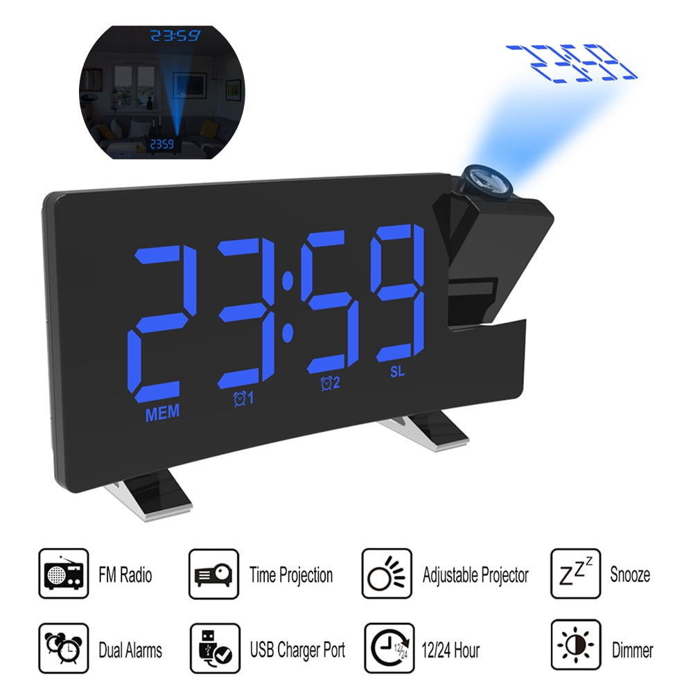 R/éveil avec Station M/ét/éo Thermom/ètre Calendrier Affichage de la Date 7 Couleurs Changeant Snooze LED Projection Horloge Num/érique KKmoon Horloge de Projection Num/érique Reveil Projecteur