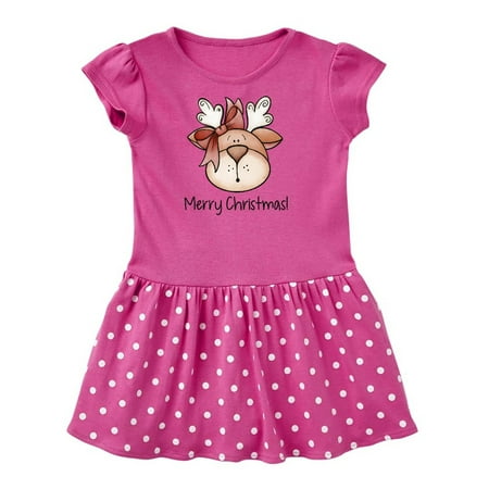 Inktastic Merry Christmas Reindeer Head Gift Toddler Girl Dress