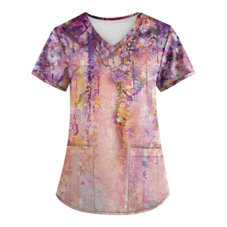 BIZIZA Scrubs Women Casual Short Sleeve Graphic Workwear with Two Pocket Oversized V Neck Plus Size Tops for Women on Clearance Pink S
BIZIZA Scrubs Women Casual Short Sleeve Graphic Workwear with Two Pocket Oversized V Neck Plus Size Tops for Women on Clearance Pink S