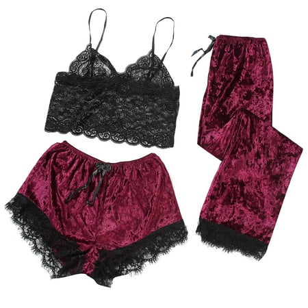 Women Pajamas Lace Velvet Solid Color Lace 3PCS Chemise Sleepwear Nightdress Underwear
Women Pajamas Lace Velvet Solid Color Lace 3PCS Chemise Sleepwear Nightdress Underwear