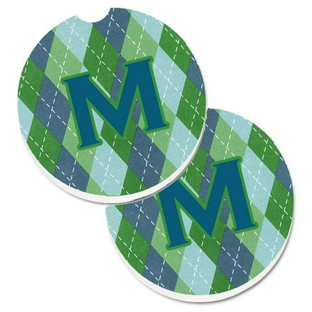 Monogram Initial M Blue Argoyle Set of 2 Cup Holder Car Coaster