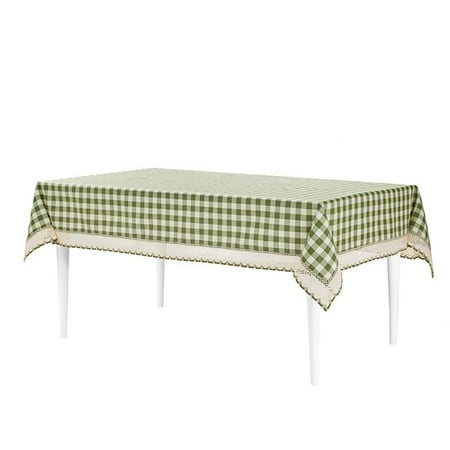 60 x 104 in. Buffalo Check Tablecloth with Macram Trim Sage