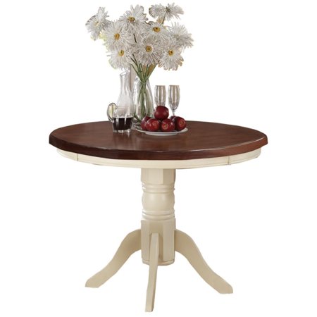 Acacia Rubber Wood Round Dining Table, Brown & Cream