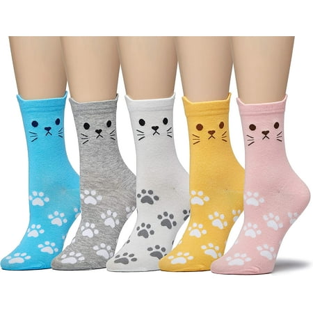 Women s Colorful Cute Cat Crew Socks with Gift Box