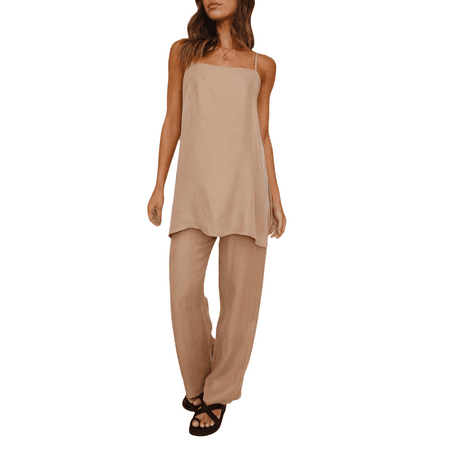 Liacowi 2Pcs Women Long Pants Set Sleeveless Tunic Tops and Elastic Waist Pants Solid Loose Pajamas Sets Loungewear Outfit
Liacowi 2Pcs Women Long Pants Set Sleeveless Tunic Tops and Elastic Waist Pants Solid Loose Pajamas Sets Loungewear Outfit