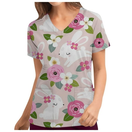 XFLWAM Women Cartoon Animal Print Scrub Shirt Tops Short Sleeve V Neck Pocket Working Uniform Medical Workwear Pink M
XFLWAM Women Cartoon Animal Print Scrub Shirt Tops Short Sleeve V Neck Pocket Working Uniform Medical Workwear Pink M