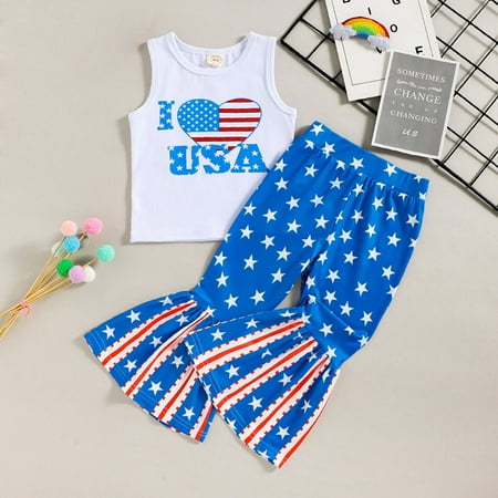 Wiueurtly Toddler Kids Girls Sleeveless Independence Day 4th Of July Letter Printed Vest Tops Stars Flare Bell Bottomed Pants Outfits with Bow
Wiueurtly Toddler Kids Girls Sleeveless Independence Day 4th Of July Letter Printed Vest Tops Stars Flare Bell Bottomed Pants Outfits with Bow