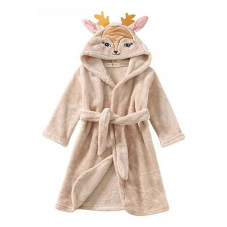 Baby Girls Cartoon Deer Hooded Bathrobe Child Toddler Bathing Towel Robe Embroidered Fleece Winter Baby Clothing Sleepwear