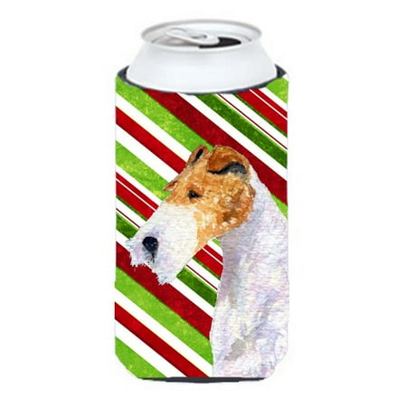 Fox Terrier Candy Cane Holiday Christmas Tall Boy Hugger - 22 To 24 oz.