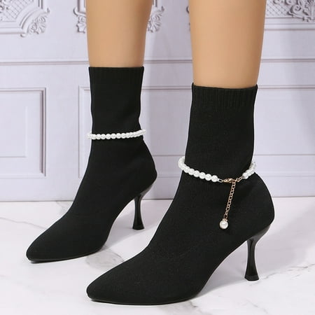 NEGJ Ladies British Style Solid Color Pearl Chain Decorative Stretch Knit Thin High Heels Fashion Short Boots
NEGJ Ladies British Style Solid Color Pearl Chain Decorative Stretch Knit Thin High Heels Fashion Short Boots