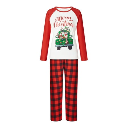 

Christmas Pajamas for Family Long Sleeve Elk Truck Print Tops + Pants
