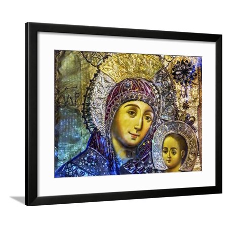 Mary and Jesus Icon, Greek Orthodox Church of the Nativity Altar Nave, Bethlehem, Palestine Framed Print Wall Art By William Perry