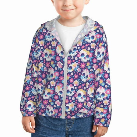 Qekee blue flower Skull colorful Print UPF 50+ Kids Sun-Protective Hooded Long Sleeve Rash Guard for Fishing Water Beach Sports -5 Years
Qekee blue flower Skull colorful Print UPF 50+ Kids Sun-Protective Hooded Long Sleeve Rash Guard for Fishing Water Beach Sports -5 Years
