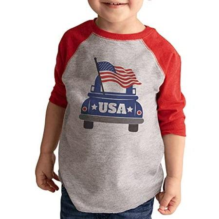 7 ate 9 Apparel Kids Patriotic 4th of July Shirt - USA Truck American Flag Red Shirt 6 Months