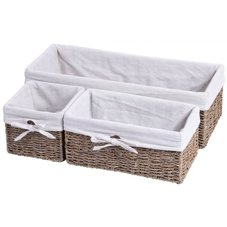 Seagrass Shelf Storage Baskets with Lining Set of 3