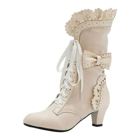 Juebong Women Shoes Winter Fashion Bandage Riding Boots Casual Warm High Heels Bowknot Retro Middle Tube Boots Beige Size 8.5
Juebong Women Shoes Winter Fashion Bandage Riding Boots Casual Warm High Heels Bowknot Retro Middle Tube Boots Beige Size 8.5