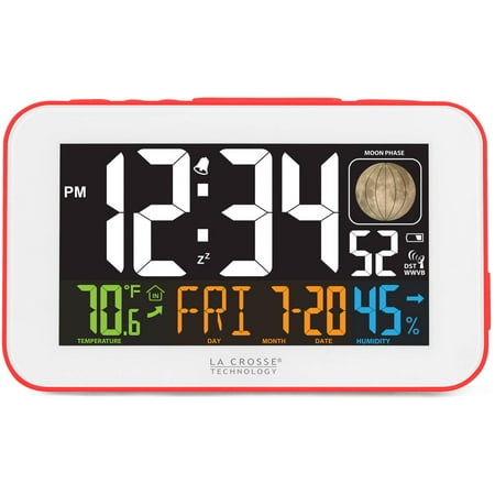 La Crosse Technology 617-1485R LED Color Alarm Clock with USB Charging Port, Red