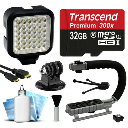 32GB MicroSD Card + xGrip Action Stabilizer Handle + LED Video Light + HDMI Micro Cable + Mini Tripod + Dust Removal Cleaning Kit for GoPro Hero4 Hero3+ Hero3 Hero2 Hero 4 3+ 3 2 1 Camera Camcorder