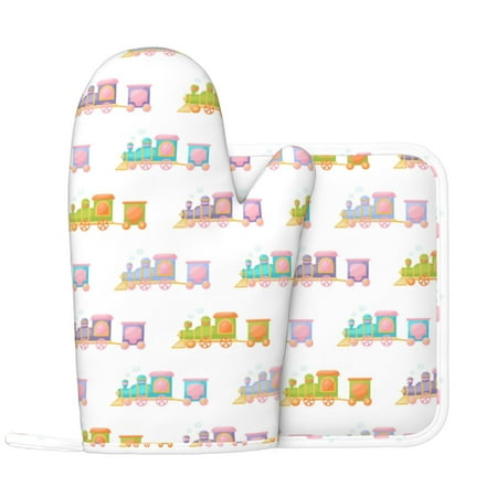 Oven Mitts and Pot Holders Sets - cartoon Train Pattern Heat Resistant Silicone Oven Gloves (Left Glove) with Non-Slip Silicone Surface and hot pads for kitchen Baking Cooking
Oven Mitts and Pot Holders Sets - cartoon Train Pattern Heat Resistant Silicone Oven Gloves (Left Glove) with Non-Slip Silicone Surface and hot pads for kitchen Baking Cooking