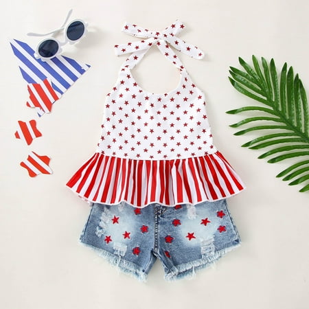 EQWLJWE 2Pcs/Set Toddler Baby Girls 4th of July Outfits Set Sleeveless Tassels Vest Tops+ Ripped Denim Shorts Summer Clothes
EQWLJWE 2Pcs/Set Toddler Baby Girls 4th of July Outfits Set Sleeveless Tassels Vest Tops+ Ripped Denim Shorts Summer Clothes