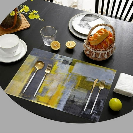 Washable Placemats Set of 4 Abstract Yellow and Gray for Dining Table Linen Easy to Clean Kitchen Decor 18 x 12 Inches
Washable Placemats Set of 4 Abstract Yellow and Gray for Dining Table Linen Easy to Clean Kitchen Decor 18 x 12 Inches
