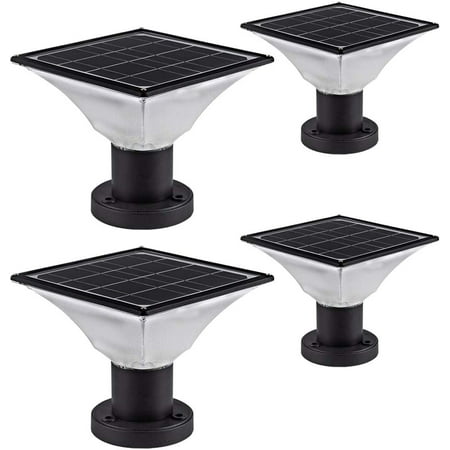 

Solar LED Post Lights \u2013 Solar Powered Deck Post Lights \u2013 Waterproof Solar Powered Caps fits 4x4 or 6x6 Posts (4 Pack)