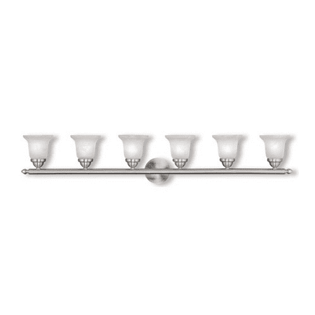 Bathroom Vanity 6 Light With White Alabaster Glass Brushed Nickel size 48 in 600 Watts - World of Crystal
Bathroom Vanity 6 Light With White Alabaster Glass Brushed Nickel size 48 in 600 Watts - World of Crystal